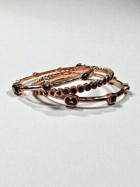 Graziano CN Rose Gold Tone Crystal Bangle Bracelet Set 2000s